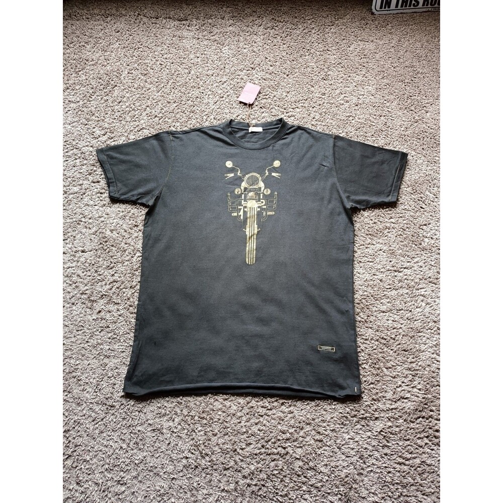 Motorcycle T-Shirt Men's Size XL Graphic Print Stitched Brown Shirt